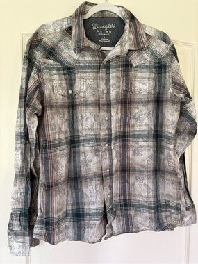 Wrangler Retro Premium Men’s L Pearl Snap Plaid Paisley Western Shirt